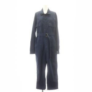 ロゴ刺繍 コットンリネンジャンプスーツ オールインワン 長袖 00 紺 ネイビー /DF OS