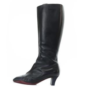 レザー ロゴ ロングブーツ スクエアトゥ 38.5 ブラック