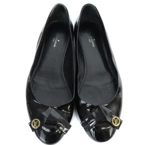 LOUIS VUITTON パテント ロゴ フラットパンプス リボン 37.5 ブラック
