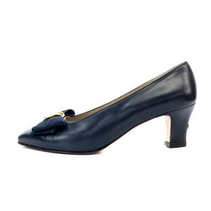 Salvatore Ferragamo パンプス リボン レザー 6.5 23.5cm 紺 ネイビー