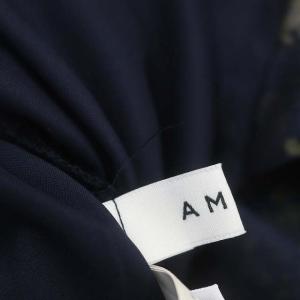 Ameri VINTAGE Vネック袖シアーワンピース ロング 長袖 花柄 S 濃紺 オフホワイト オレンジブラウン