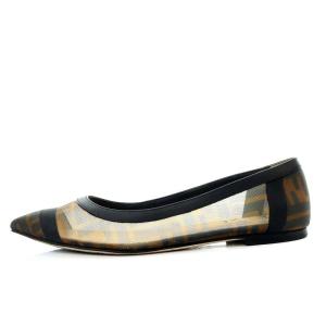 FENDI Colibr パンプス フラット ポインテッドトゥ ズッカ メッシュ 36 ブラウン ブラック