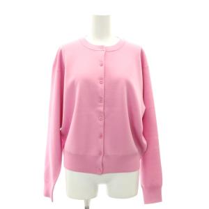 コットンブレンド ミラノリブ カーディガン 長袖 クルーネック ピンク
