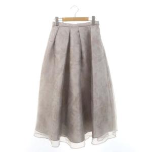 23AW フラワーレイヤードプリントスカート ロング丈 ミモレ丈 サイドジップ 36 S グレージュ