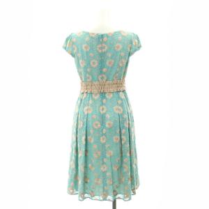 TOCCA 花柄 刺繍 フレンチスリーブ ワンピース 膝丈 ウエストマーク 4 ブルーグリーン ベージュ ライトピンク