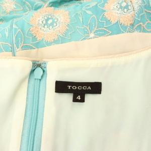 TOCCA 花柄 刺繍 フレンチスリーブ ワンピース 膝丈 ウエストマーク 4 ブルーグリーン ベージュ ライトピンク