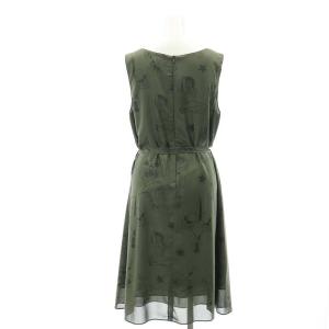 HYSTERIC GLAMOUR プリント ノースリーブワンピース ロング ミモレ丈 総柄 ベルト付き M カーキ