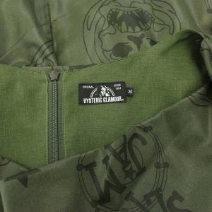 HYSTERIC GLAMOUR プリント ノースリーブワンピース ロング ミモレ丈 総柄 ベルト付き M カーキ