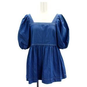 デニムパフトップス カットソー 半袖 36 青 ブルー
