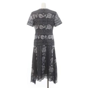 Diagram GRACE CONTINENTAL ライン刺繍ワンピース ミモレ ロング 半袖 レース シアー シースルー 36 S 紺 ネイビー 0320235049