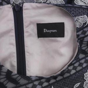 Diagram GRACE CONTINENTAL ライン刺繍ワンピース ミモレ ロング 半袖 レース シアー シースルー 36 S 紺 ネイビー 0320235049