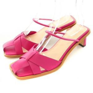 22SS グルカヒールサンダル ストラップ スクエアトゥ チャンキーヒール フェイクレザー 38 23cm ピンク 0322272516
