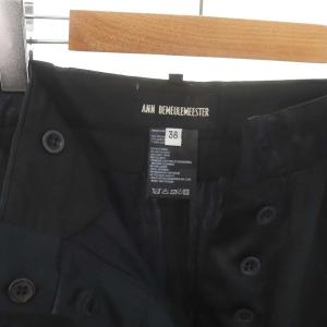 ANN DEMEULEMEESTER サテン サイドポケット スカート ロング ストレート 38 グリーンブラック