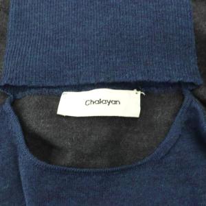 Chalayan 前後切り替え カットデザイン タートルネックニット カットソー 長袖 プルオーバー ウール IT 38 紺 ネイビー グレー