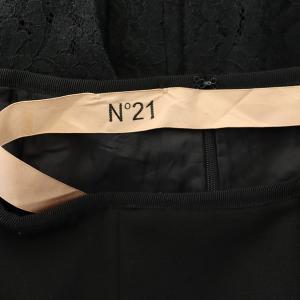N°21 バックレース タックプリーツスカート ロング 切替 ラップ風 スリット 36 黒 ブラック