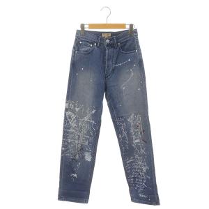 England ペイント ボタンフライ デニムパンツ ジーンズ ストレート W25 青 ブルー