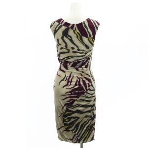 Emilio Pucci ノースリーブワンピース ひざ丈 タイト 総柄 I38 S グレー 紫 パープル