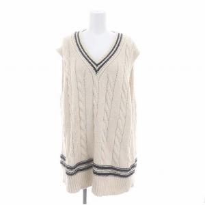 24SS チルデンニット Vネックベスト プルオーバー ライン オーバーサイズ F オフベージュ 黒 ブラック