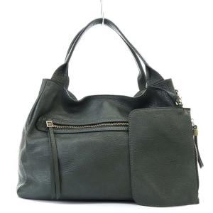 トートバッグハンドバッグ レザー ポーチ付き ダークカーキ /YO14 SH