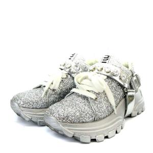 MIUMIU ミュウミュウ　グリッターラメ 厚底スニーカー　ホワイト　白 37 MIUMIU ミュウミュウ グリッターラメ 厚底スニーカー ホワイト 白 37