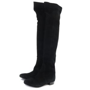 GRACE CONTINENTAL ニーハイ ロングブーツ スエード ローヒール 36 23cm 黒 ブラック