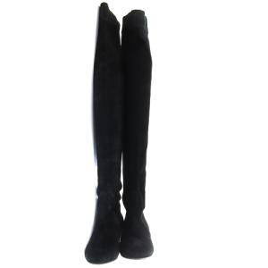 GRACE CONTINENTAL ニーハイ ロングブーツ スエード ローヒール 36 23cm 黒 ブラック