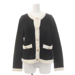 22AW ループヤーンニットカーディガン 長袖 金ボタン 36 黒 白 ブラック ホワイト