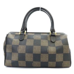 FENDI ぺカン ブロックチェック ミニボストンバッグ ハンドバッグ PVC レザー ブラウン ブラック