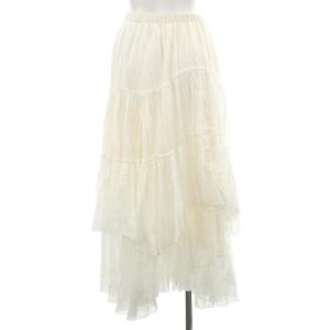 CASA FLINE コットンティアードスカート ロング マキシ丈 フレア イージー インナー付き F アイボリー 白 ホワイト