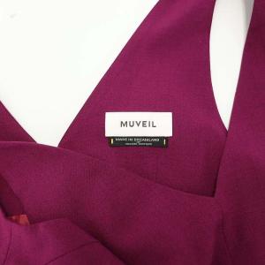 MUVEIL ウール混 プリーツ オールインワン サロペット ワイドパンツ 38 紫 パープル