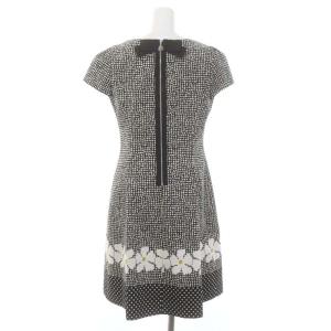 M'S GRACY ワンピース 半袖 膝丈 ドット 花柄 コットン混 38 黒 クリーム色 ブラック