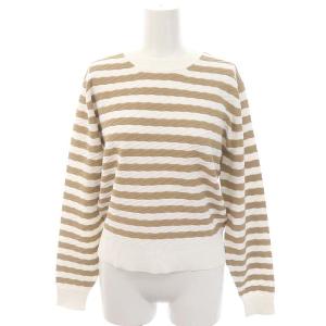 ニット カットソー 長袖 ボーダー クルーネック S ベージュ 白 ホワイト /NR OS