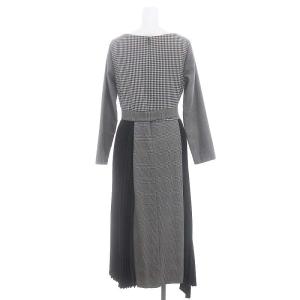 Diagram GRACE CONTINENTAL プリーツ切替チェックワンピース 切替 サテン ウール ロング アシンメトリー 長袖 36 黒 白 ブラック ホワイト