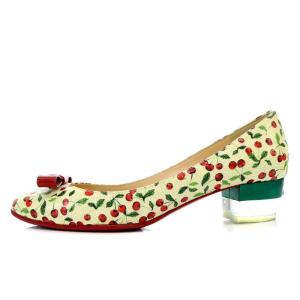 Christian Louboutin パンプス ハイヒール チェリー柄 リボンモチーフ 37.5 24.5cm アイボリー