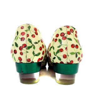 Christian Louboutin パンプス ハイヒール チェリー柄 リボンモチーフ 37.5 24.5cm アイボリー