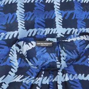 EMPORIO ARMANI チェック風シアーシャツ ブラウス 長袖 黒 青 水色
