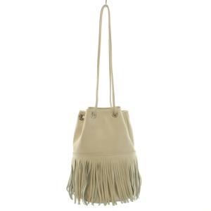 BARNEYS NEW YORK ハンドバッグ ショルダーバッグ 巾着 フリンジ レザー 白 ホワイト