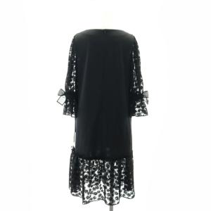 M'S GRACY 23年製 リボン シアースリーブ ワンピース 膝丈 七分袖 インナー付き 38 黒 ブラック