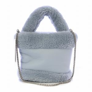 ボア コンビ ミニバッグ ハンド チェーンショルダー 2WAY 水色 ライトブルー 17326999786