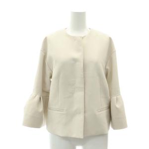 24SSコンフォートダブルドレープ ノーカラージャケット 七分袖 総裏地 スナップボタン S2 ライトベージュ