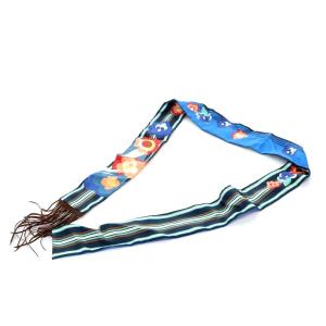 FENDI ラッピー バンドー スカーフ レザー フリンジ シルク 青 ブルー