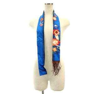 FENDI ラッピー バンドー スカーフ レザー フリンジ シルク 青 ブルー