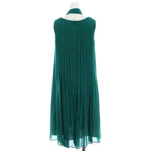 SYBILLA トリアセテートフロントプリーツワンピース ロング ミモレ丈 ノースリーブ ウエストリボン付き M 緑 グリーン