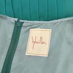 SYBILLA トリアセテートフロントプリーツワンピース ロング ミモレ丈 ノースリーブ ウエストリボン付き M 緑 グリーン