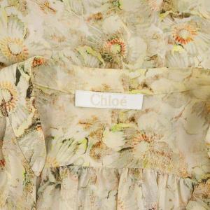 Chloe シルク 花柄 Vネック ブラウス ノースリーブ 36 アイボリー グレー マルチカラー
