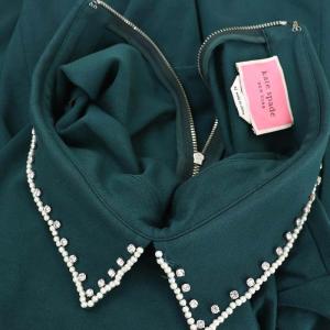 kate spade new york エンベリッシュト カラー ポンテ ドレス ワンピース ひざ丈 長袖 バックファスナー XL 緑 グリーン 白 ホワイト