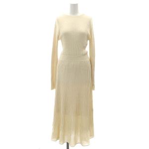 23AW 裾シアーリブニットワンピース ロング 長袖 ボトルネック 38 アイボリー
