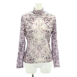 ナイロン 総柄 ハイネック メッシュトップス カットソー 長袖 M ラベンダー