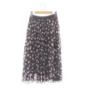23AW ペタルフラワープリント プリーツスカート フレア ロング 38 黒 ピンク ブラック /HS