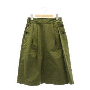 コットン 台形スカート ロング タック 1 カーキ